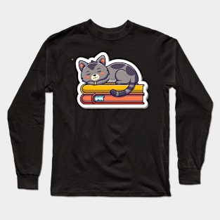 Cute cat napping on book Long Sleeve T-Shirt